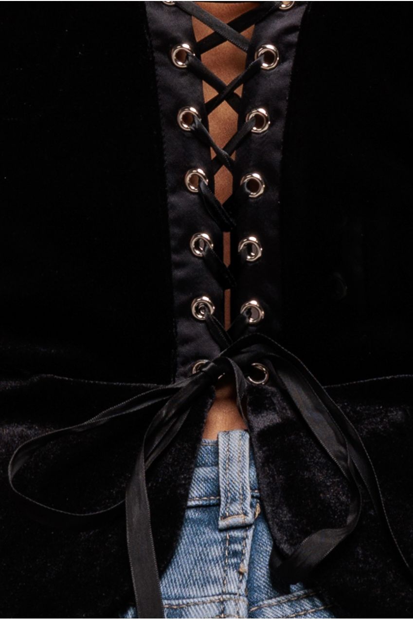 Goddiva Plunging Sweetheart Strapless Peplum Velvet & Satin Corset - Black