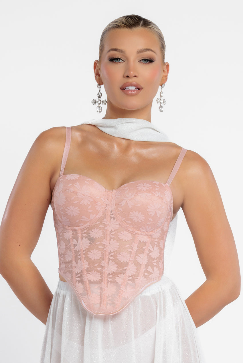 Goddiva Textured Floral Mesh Corset