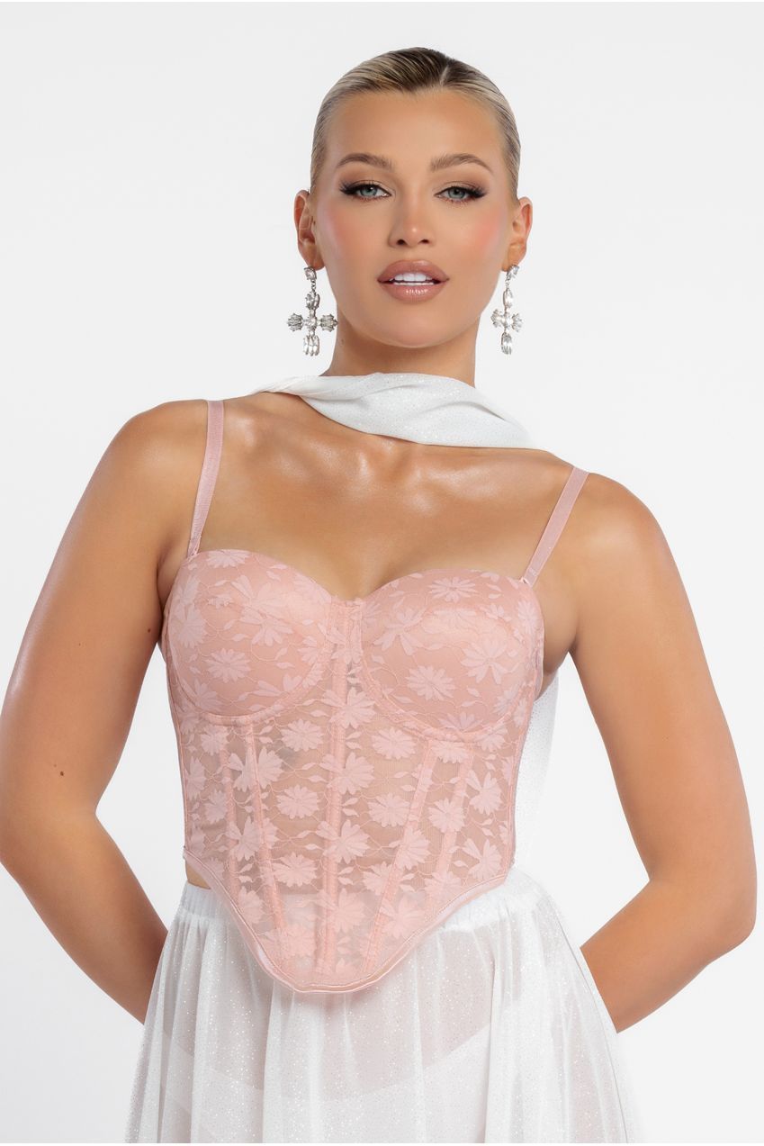 Goddiva Textured Floral Mesh Corset