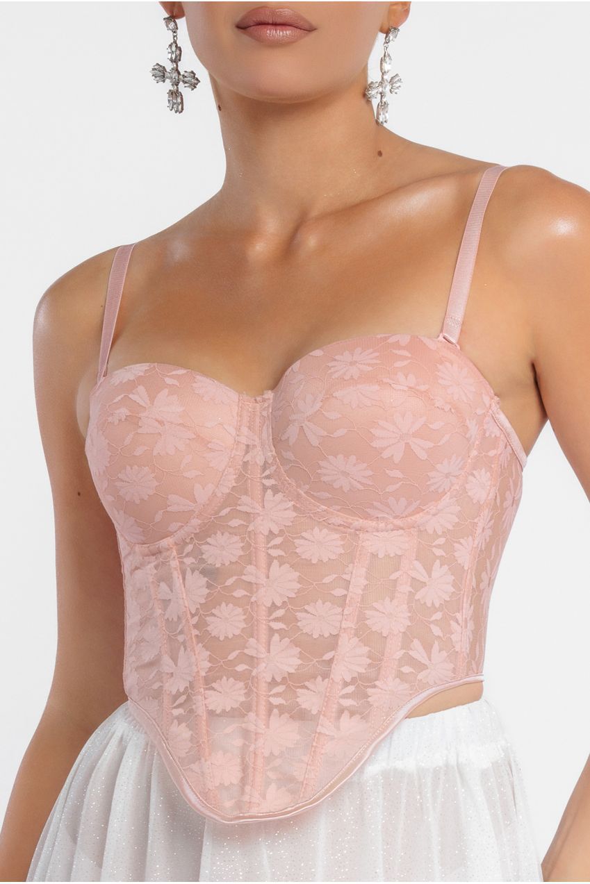 Goddiva Textured Floral Mesh Corset