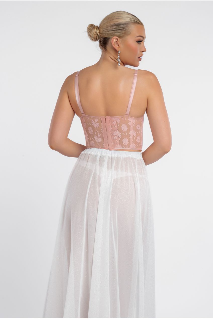 Goddiva Textured Floral Mesh Corset