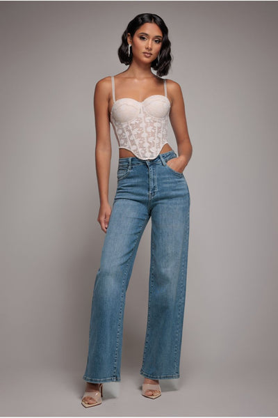 Blue - Goddiva denim Straight Leg Stretch Denim Jeans - Blue