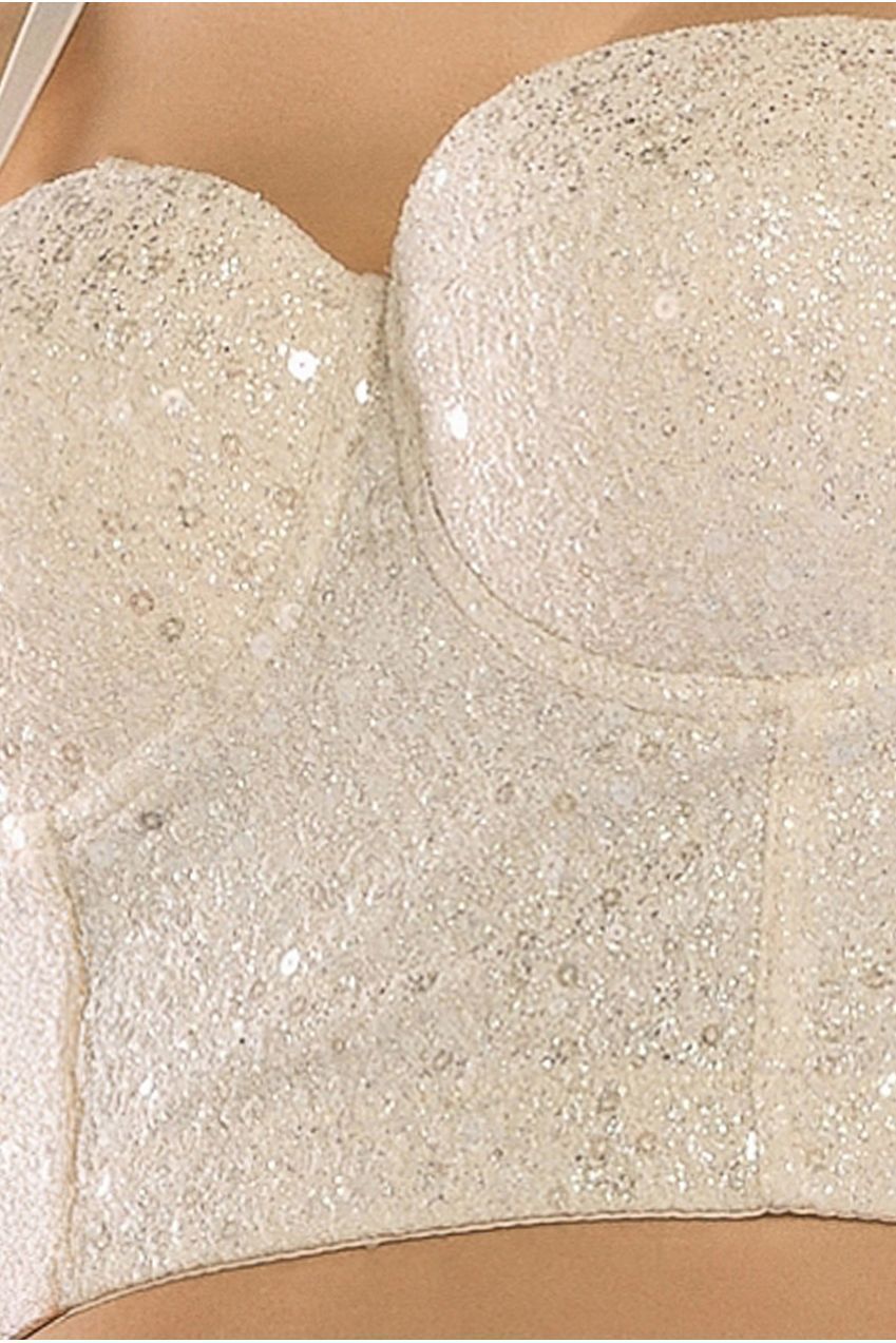 Goddiva Cropped Sleeveless Sequin Corset Side Split Jersey Maxi Skirt With Jersey Scarf - Cream & Navy