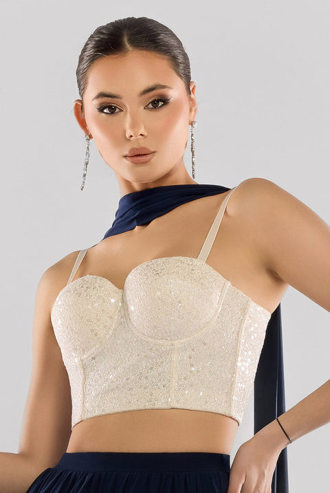 Goddiva Cropped Sleeveless Sequin Corset