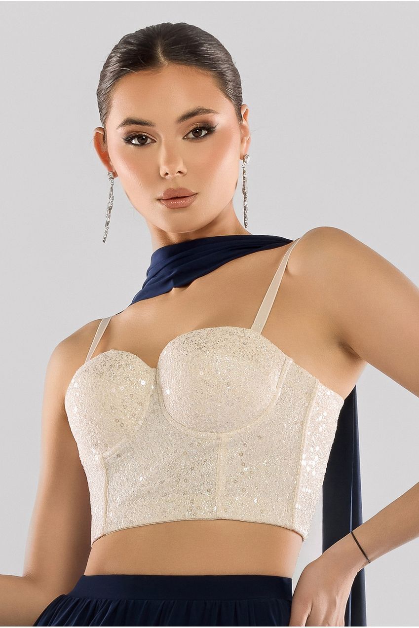 Goddiva Cropped Sleeveless Sequin Corset