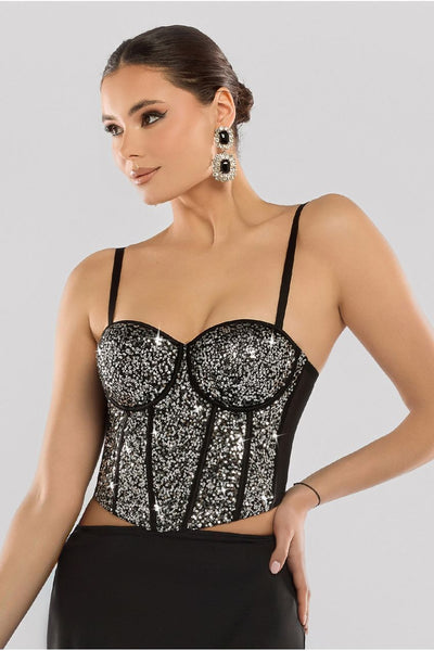 Silver - Goddiva Sequin Corset