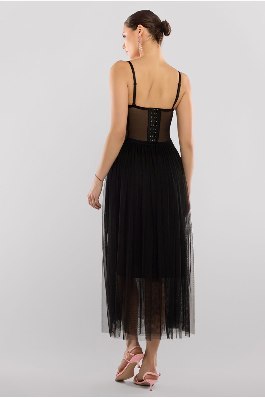 Goddiva Sequin Corset Tulle Gathered Midaxi Skirt & Soft Touch Jersey Scarf - Black