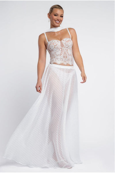 Cream - Goddiva Polka Dobby Chiffon A-Line Maxi Skirt