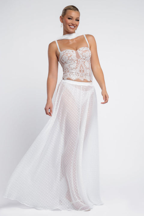 Goddiva Polka Dobby Chiffon A-Line Maxi Skirt