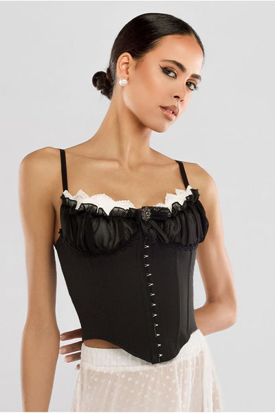 Black - Goddiva Front Fastened Milk Maid Corset
