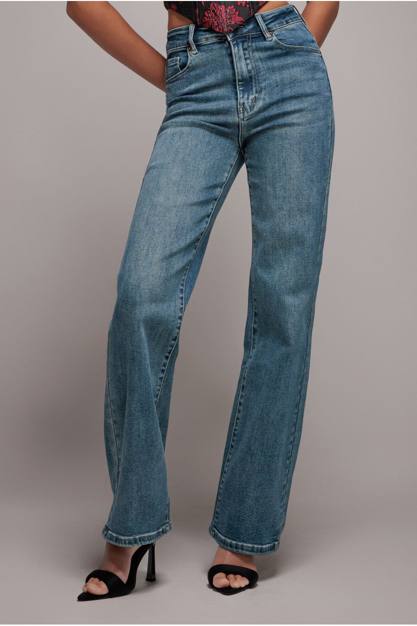 Goddiva denim Mid Wash Straight Leg Denim Jeans - Blue