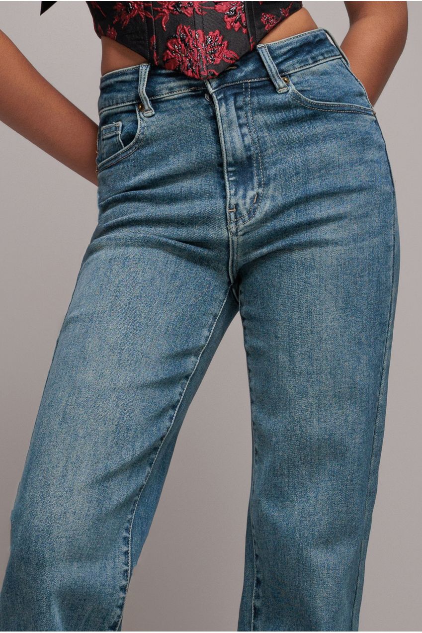 Goddiva denim Mid Wash Straight Leg Denim Jeans - Blue