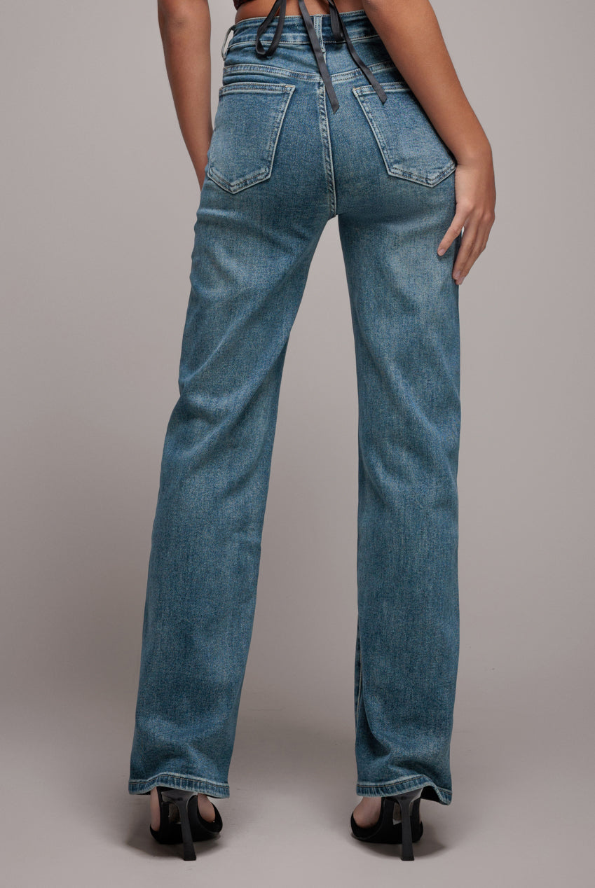 Goddiva denim Mid Wash Straight Leg Denim Jeans - Blue