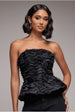 Goddiva Peplum 3D Textured Boob Tube Lace Up Corset - Black