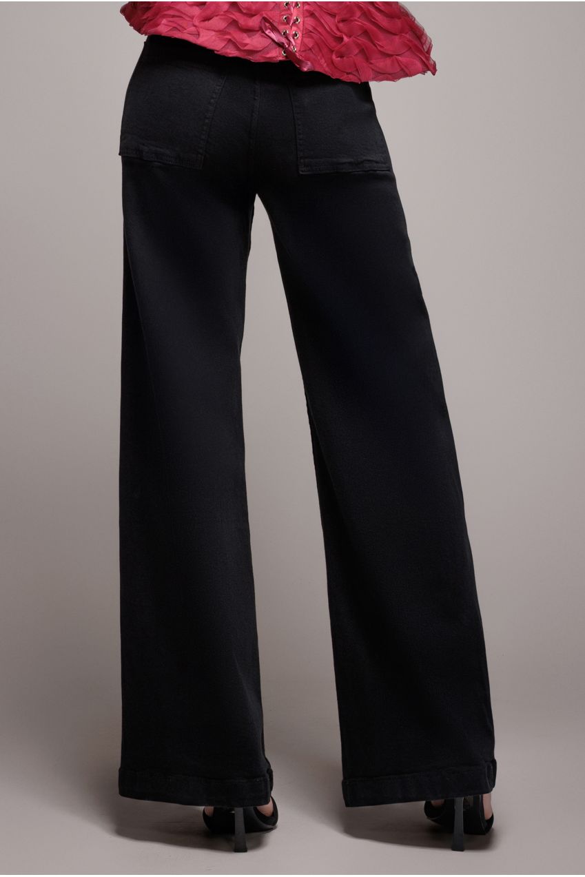 Goddiva denim Wide Leg Stretch Denim Jeans - Black