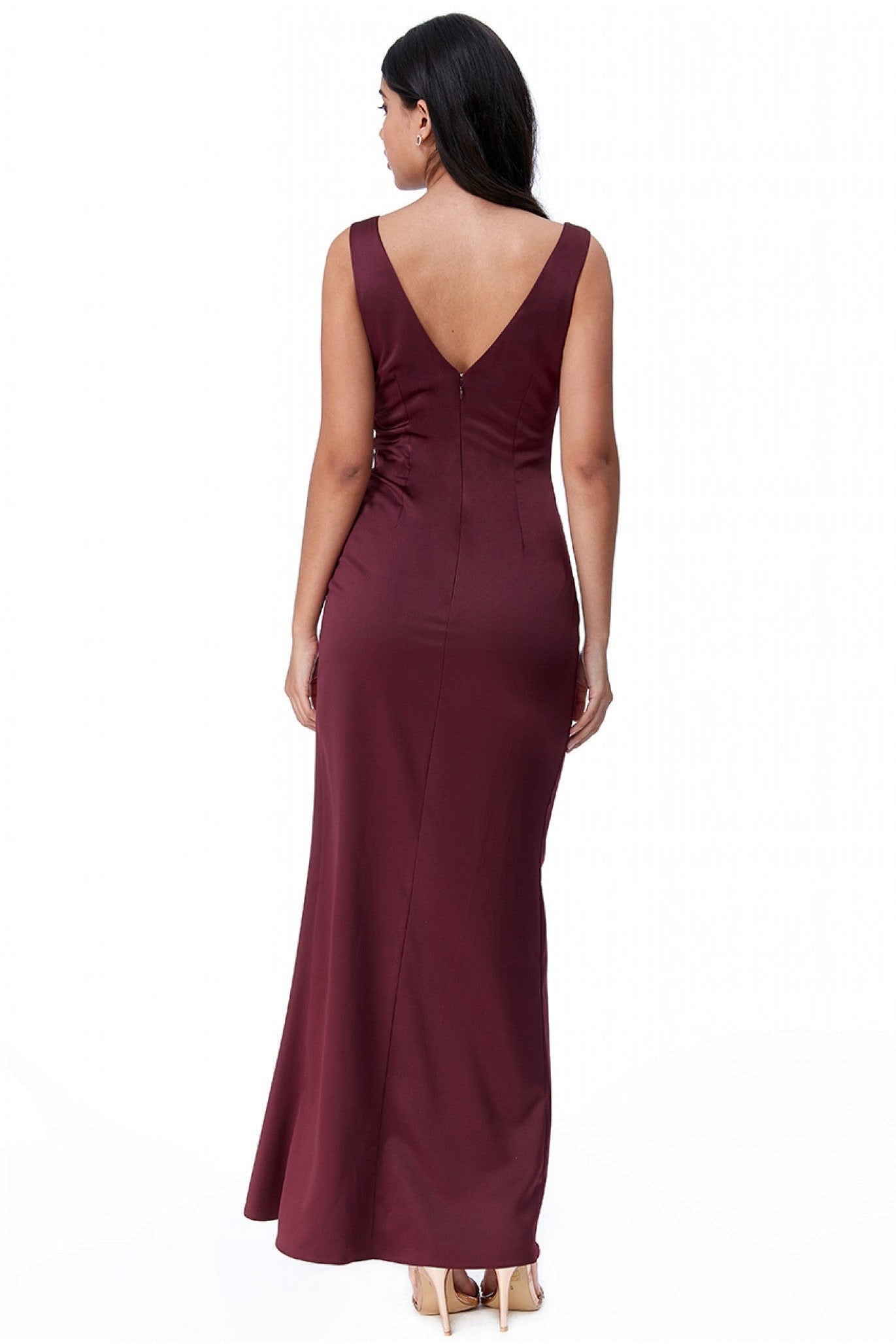 Goddiva Waterfall Satin Maxi Dress  - Wine