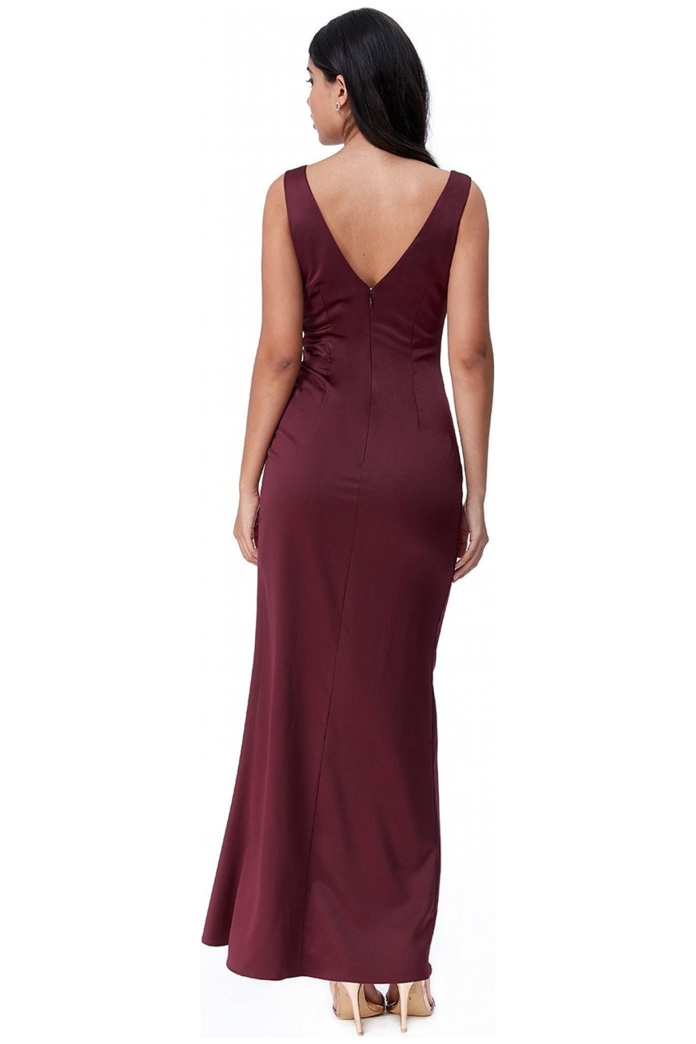 Goddiva Waterfall Satin Maxi Dress  - Wine