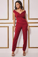 Goddiva Scuba Crepe Wrap Bardot Romper - Wine
