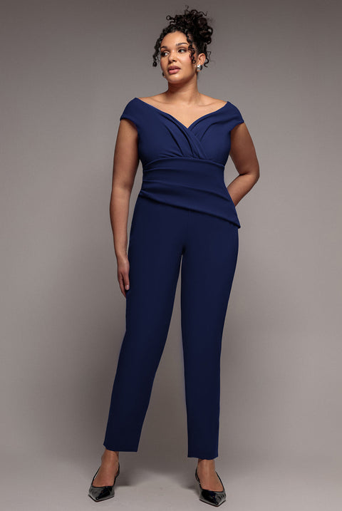 Goddiva Plus Bardot Scuba Romper - Navy Blue