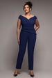 Goddiva Plus Bardot Scuba Romper - Navy Blue