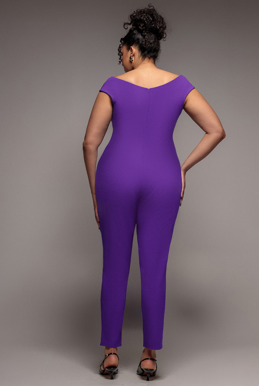 Goddiva Plus Bardot Scuba Romper - Purple