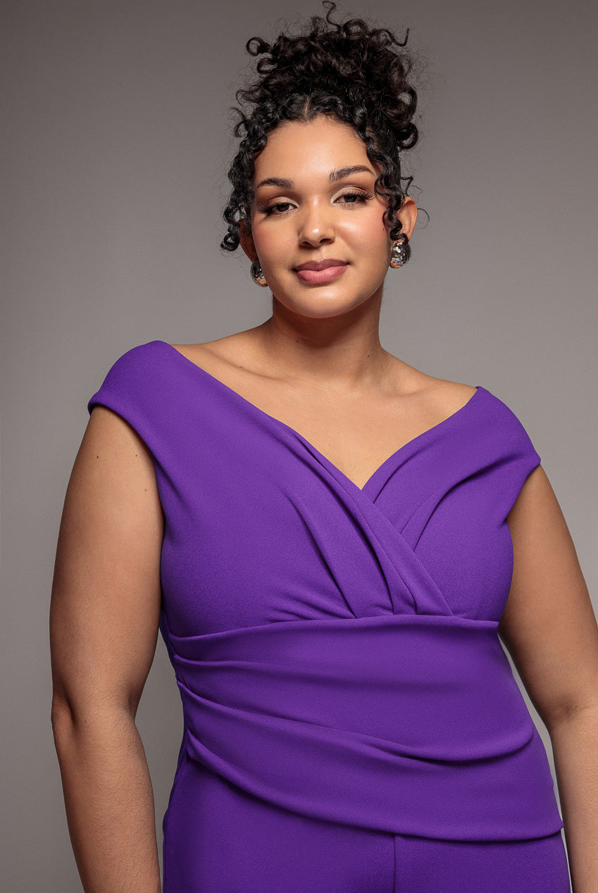 Goddiva Plus Bardot Scuba Romper - Purple