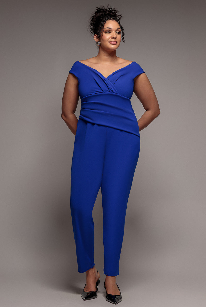 Goddiva Plus Bardot Scuba Romper - Royal Blue