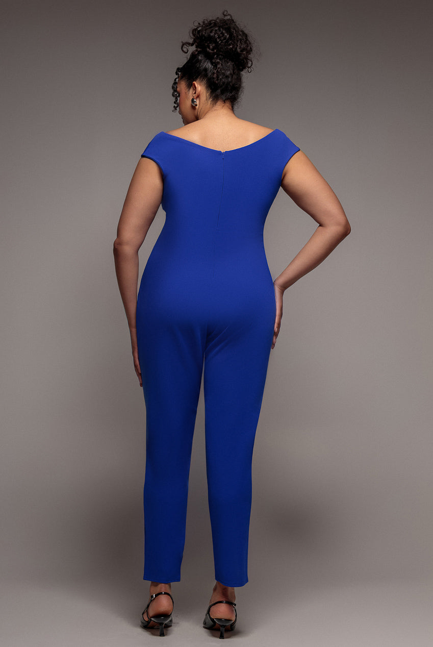 Goddiva Plus Bardot Scuba Romper - Royal Blue