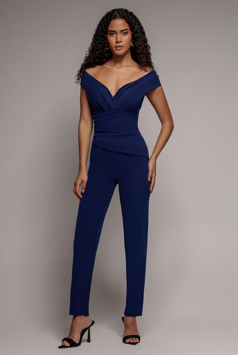 Goddiva Bardot Scuba Romper - Navy Blue