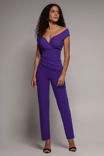 Purple - Goddiva Bardot Scuba Romper - Purple