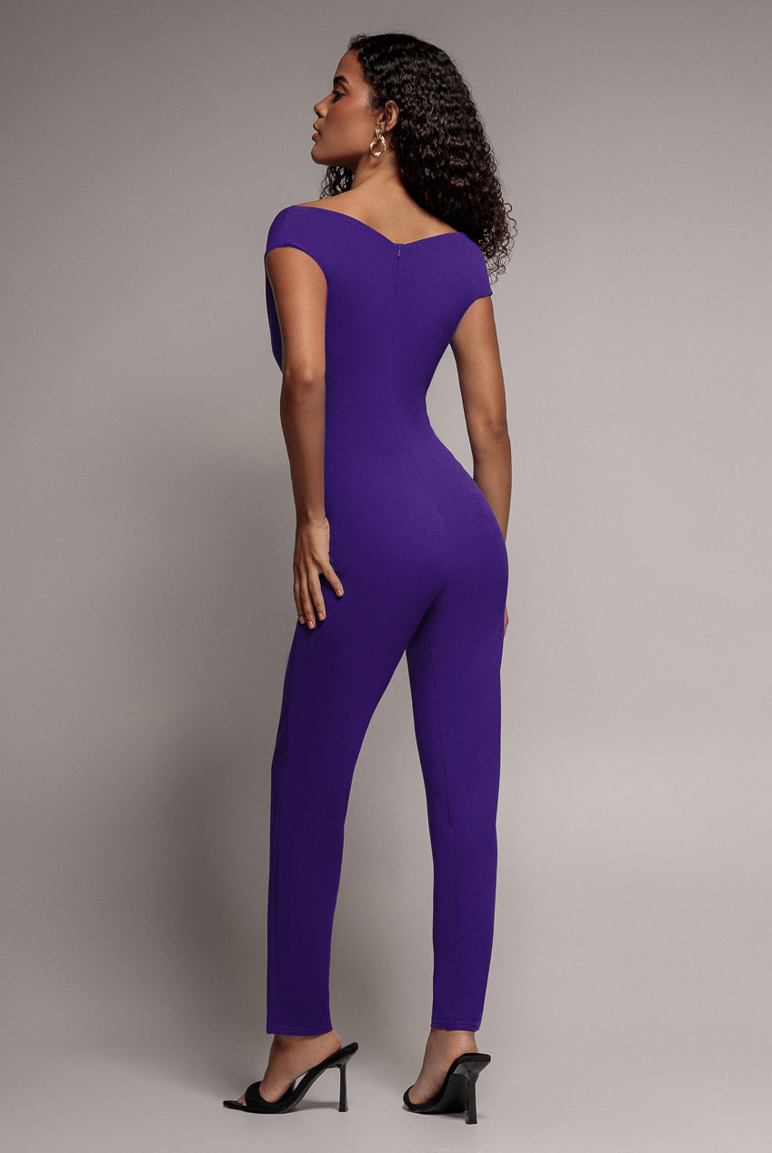 Goddiva Bardot Scuba Romper - Purple