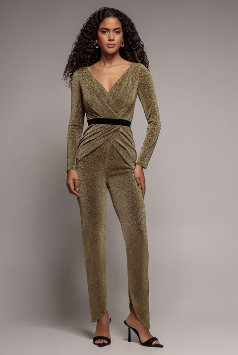 Goddiva Lurex Wrap Bodice Romper - Gold