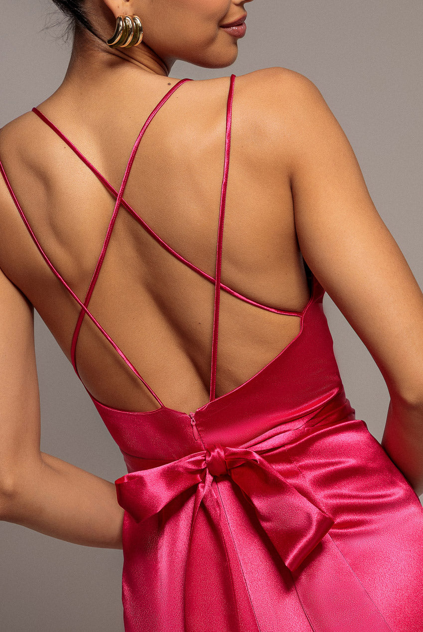 Goddiva Satin Cowl Neck Romper - Cerise