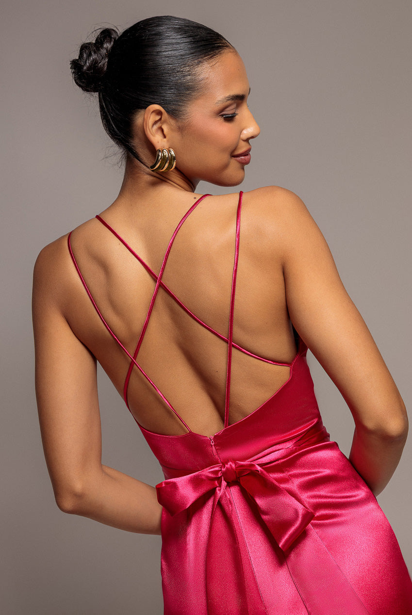 Goddiva Satin Cowl Neck Romper - Cerise