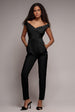 Goddiva Bardot Wrap Sweetheart Neck Romper - Black