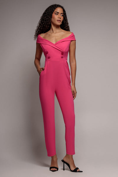 Goddiva Bardot Wrap Sweetheart Neck Romper - Cerise