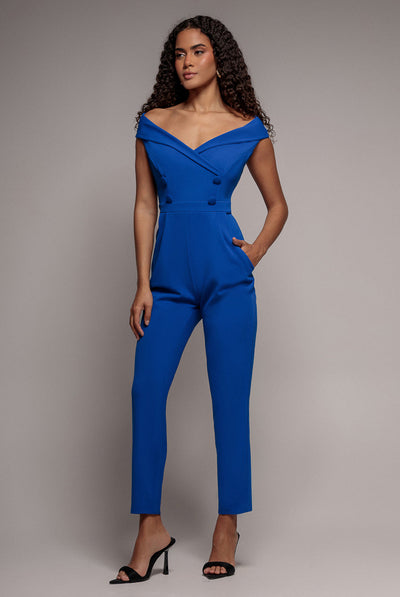 Goddiva Bardot Wrap Sweetheart Neck Romper - Vivid Blue