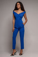 Goddiva Bardot Wrap Sweetheart Neck Romper - Vivid Blue