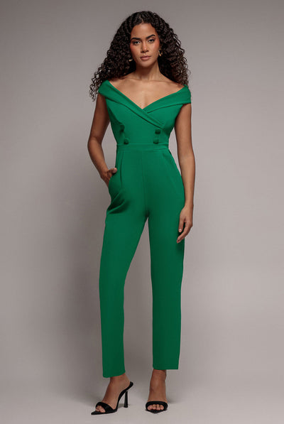 Goddiva Bardot Wrap Sweetheart Neck Romper - Vivid Emerald