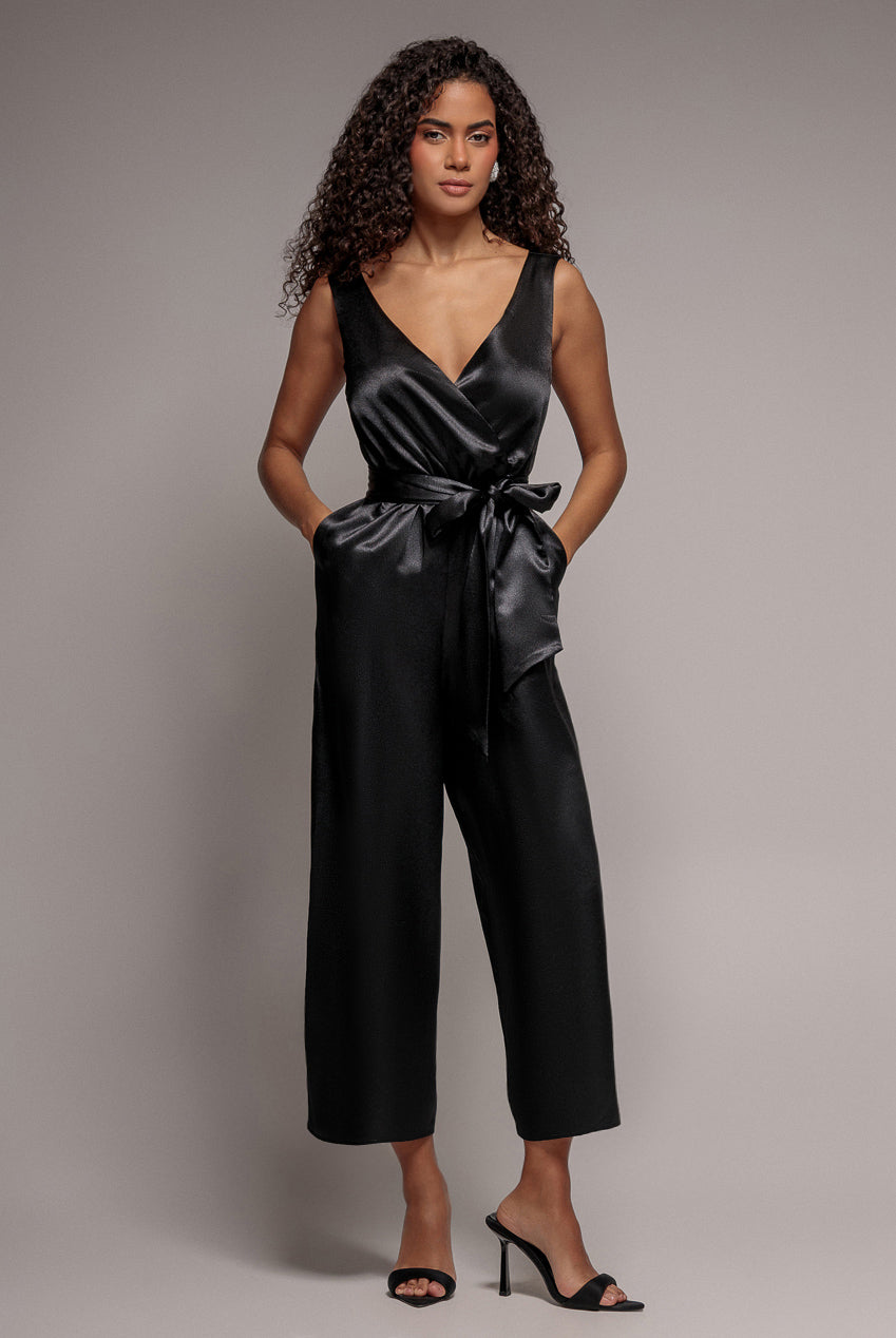 Goddiva Satin Culotte Romper - Black