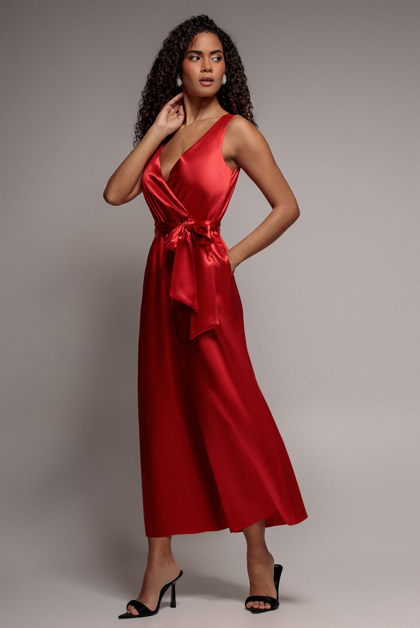 Goddiva Satin Culotte Romper - Red