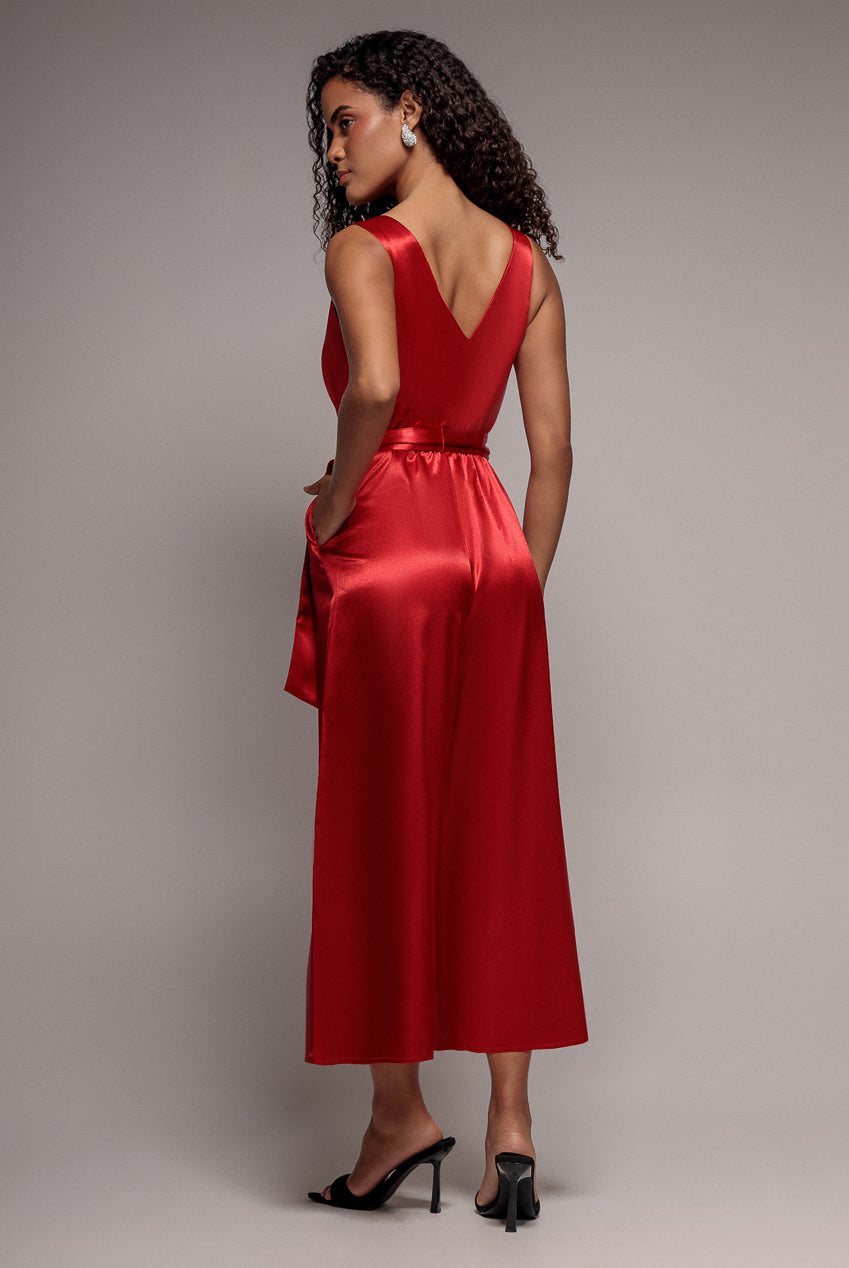 Goddiva Satin Culotte Romper - Red