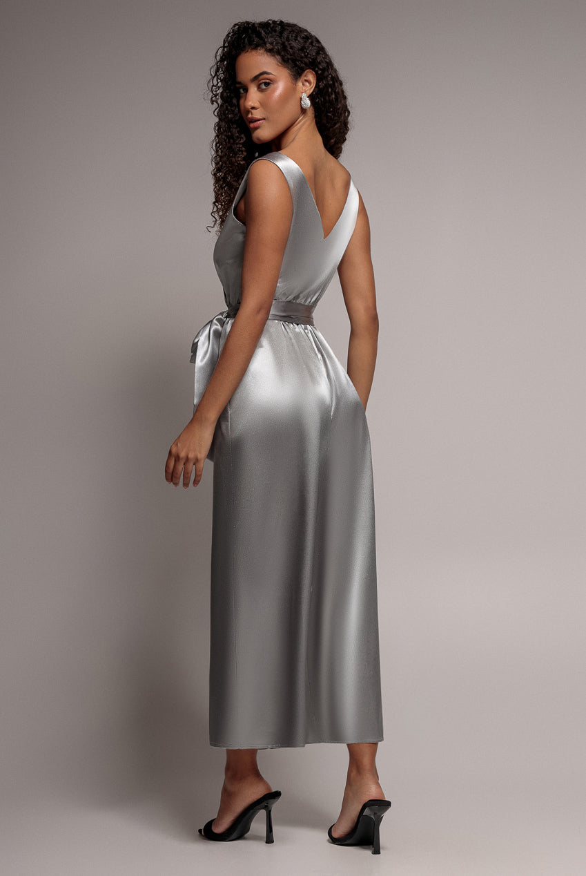 Goddiva Satin Culotte Romper - Silver