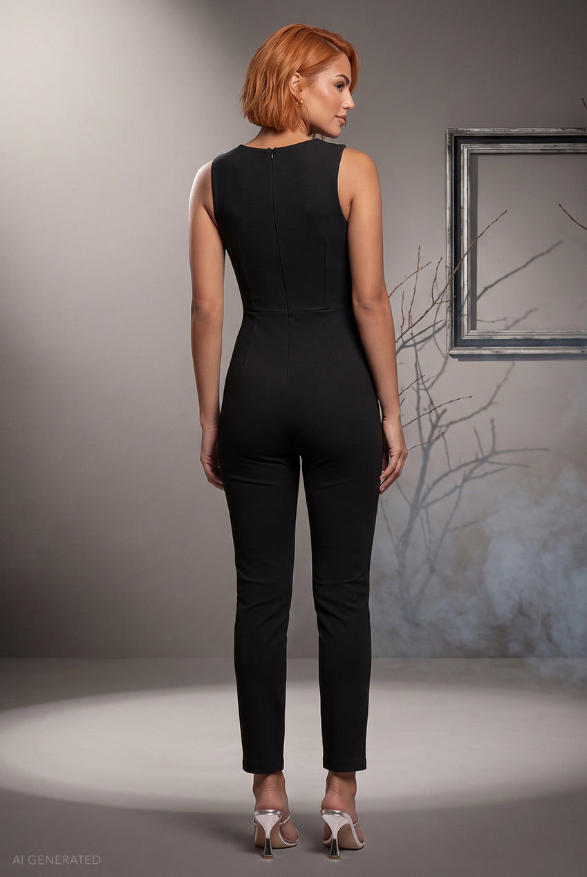 Goddiva Sleeveless V-Neck Romper Spy Agent Superhero-Inspired Halloween Costume - Black