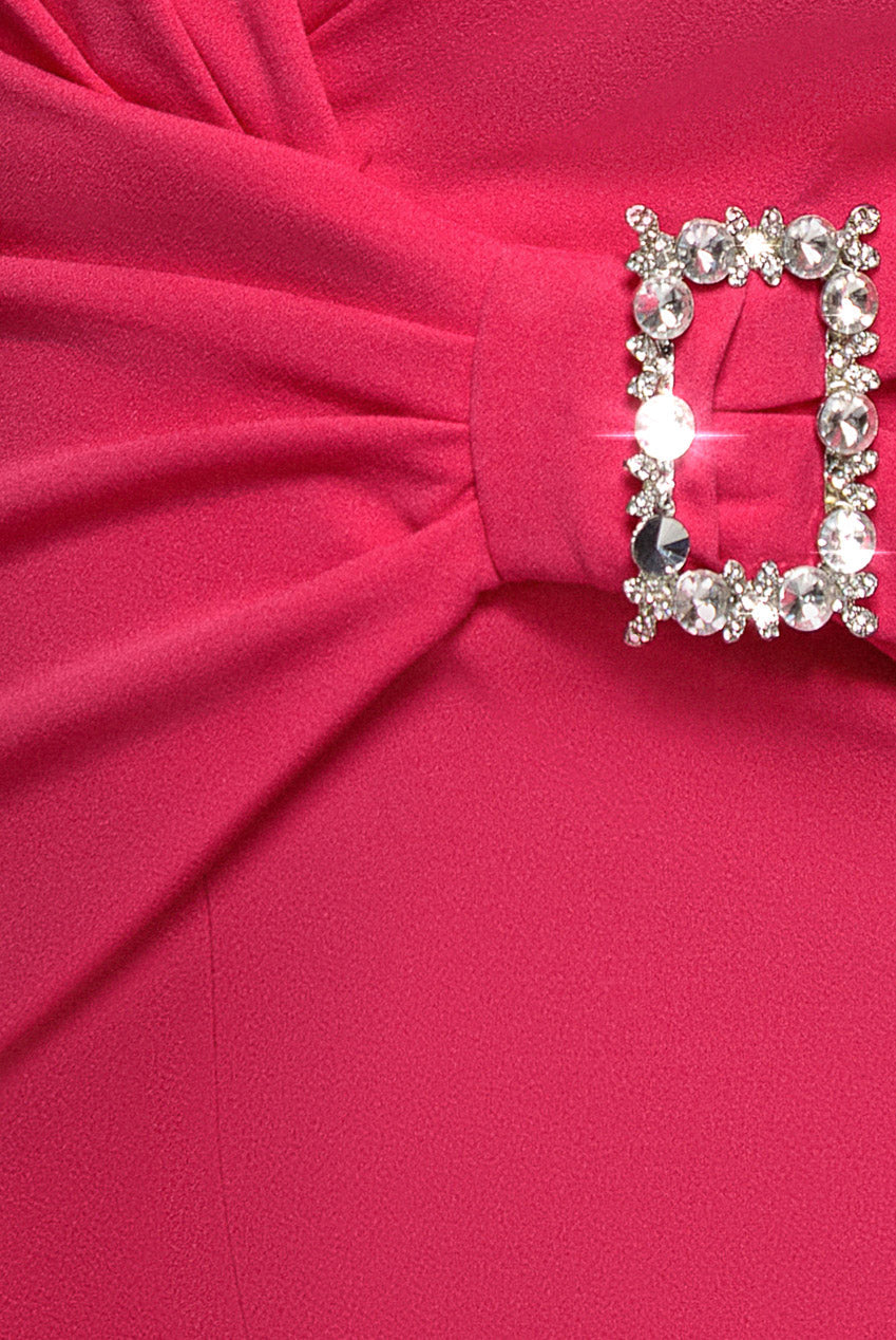 Goddiva Buckle Plunge Bow Detail Romper - Cerise