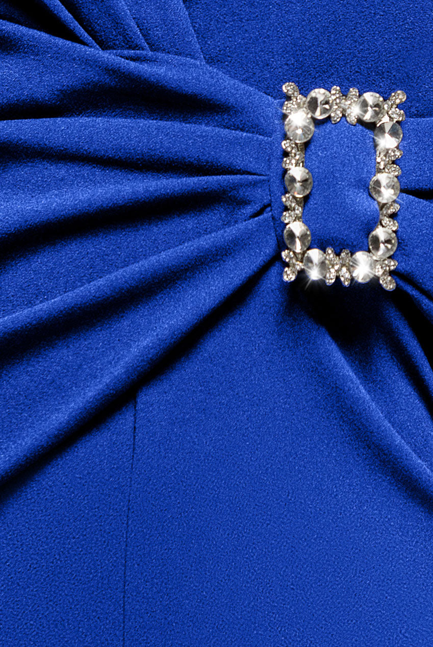 Goddiva Buckle Plunge Bow Detail Romper - Royal Blue