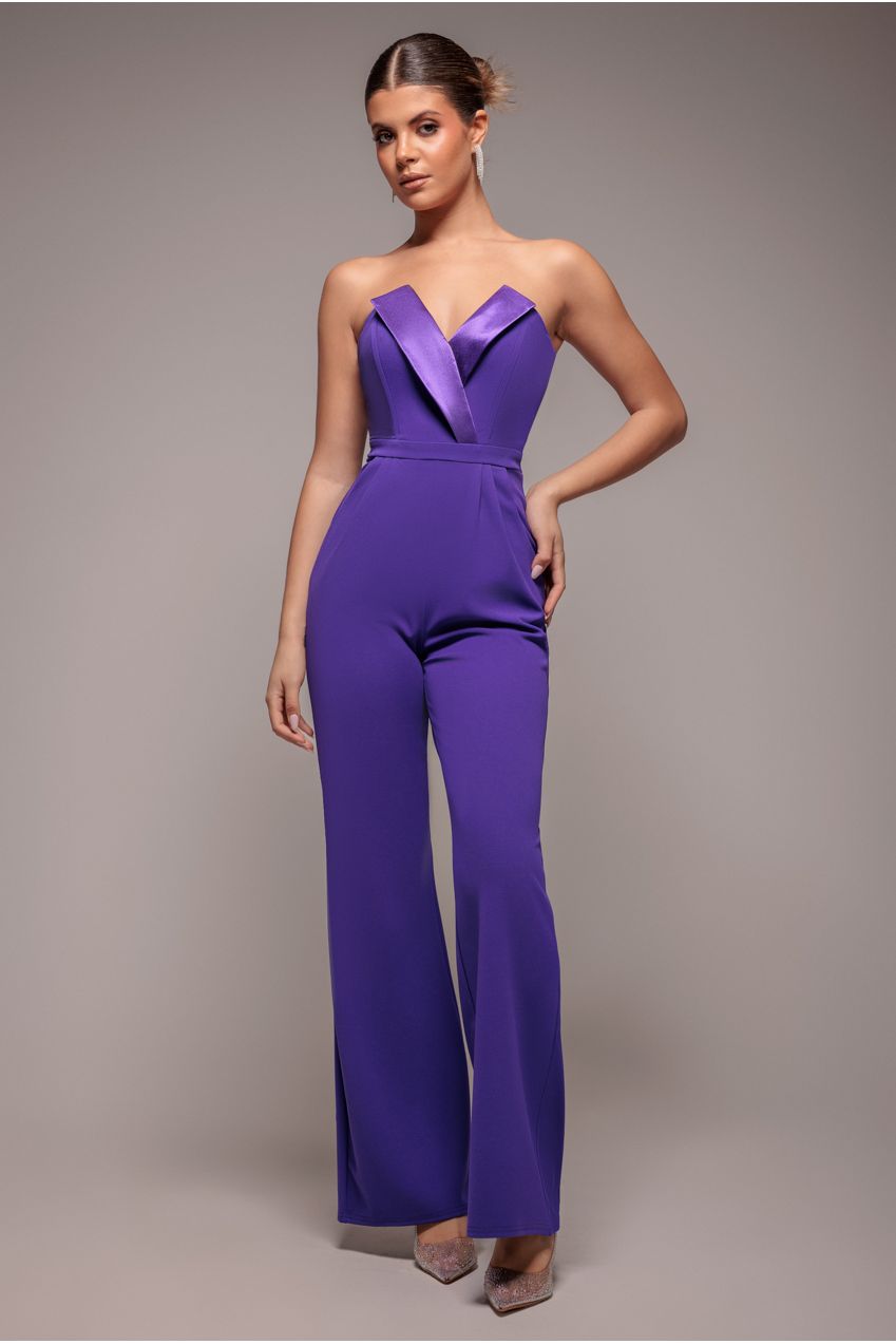 Goddiva Satin Collar Scuba Romper - Purple