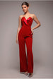 Goddiva Satin Collar Scuba Romper - Red
