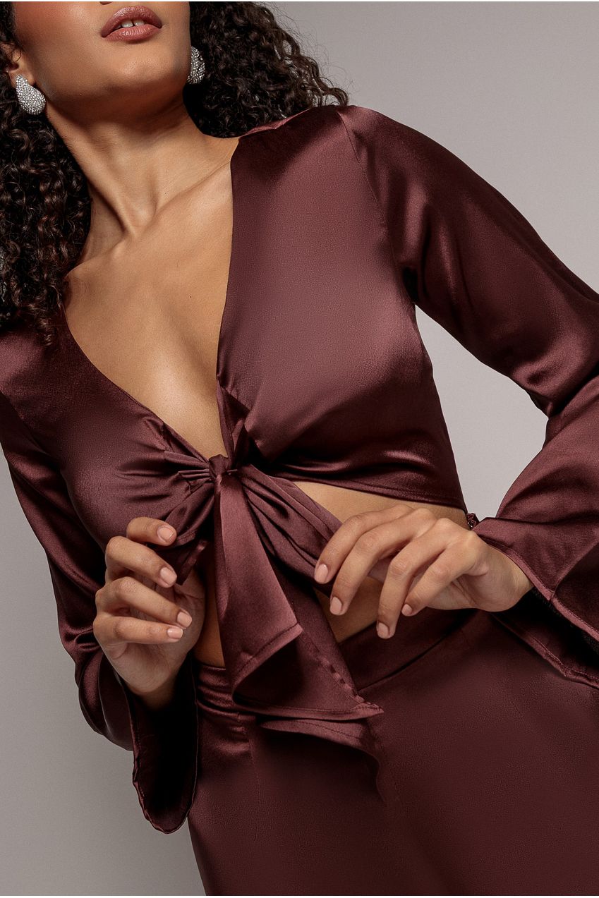 Goddiva Cut Out Satin Romper - Brown