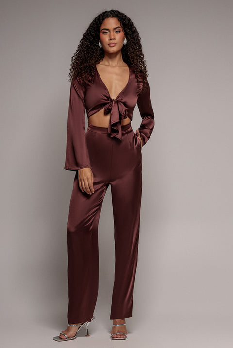 Goddiva Cut Out Satin Romper - Brown